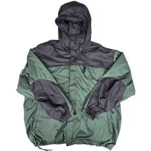 Vintage Cabela's Packable Rain Jacket Mens 2XL Green Black Hooded Gorpcore